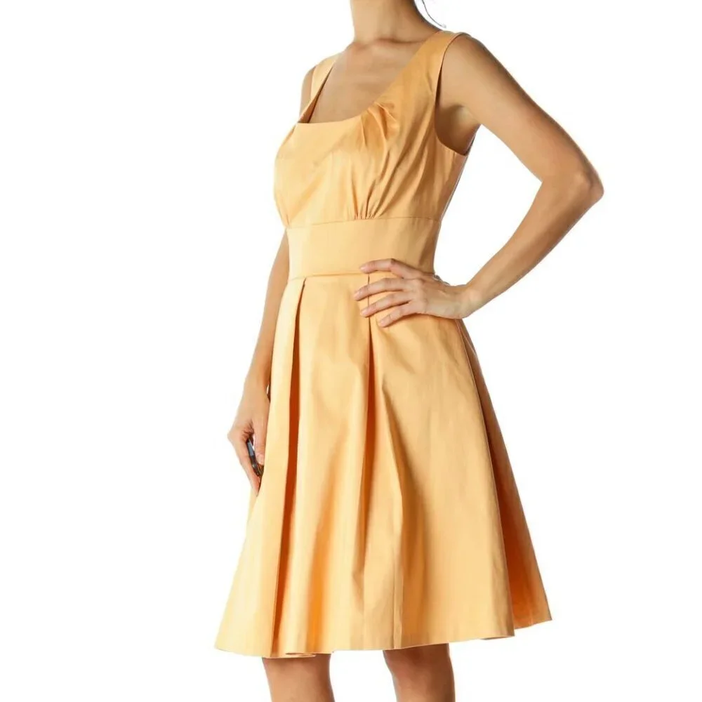 Calvin Klein Light Orange Round Neck Scrunched Cinched Waist Dress - Picture 2 of 3